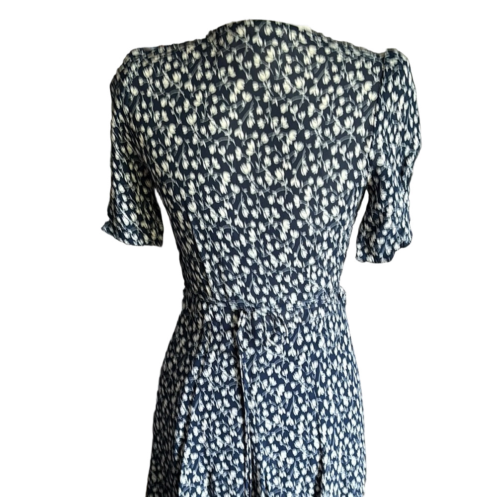 Reformation Black and White Ruffled Midi Dress with Plunge Neckline - Picture 4 of 5